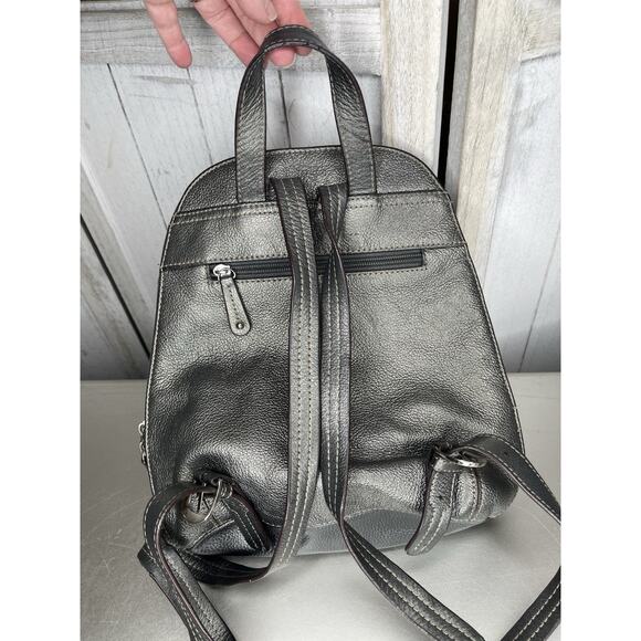 Tignanello Leather Y2K Backpack Purse Silver Adjustable Boho Bag - Picture 2 of 7